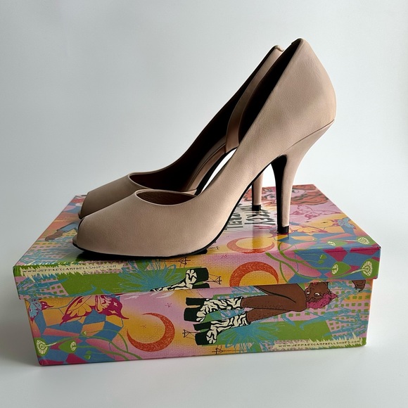 ✨New JEFFREY CAMPBELL Compose Leather Half d’Orsay Peep Toe Pumps Natural 10M - Picture 4 of 10